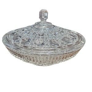 Vintage Pressed Glass Cut Crystal Candy Dish with Lid